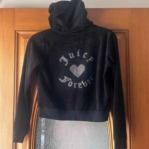 Womens Juicy Couture black velvet Jacket Small Velour Y2K Rinestones Heart